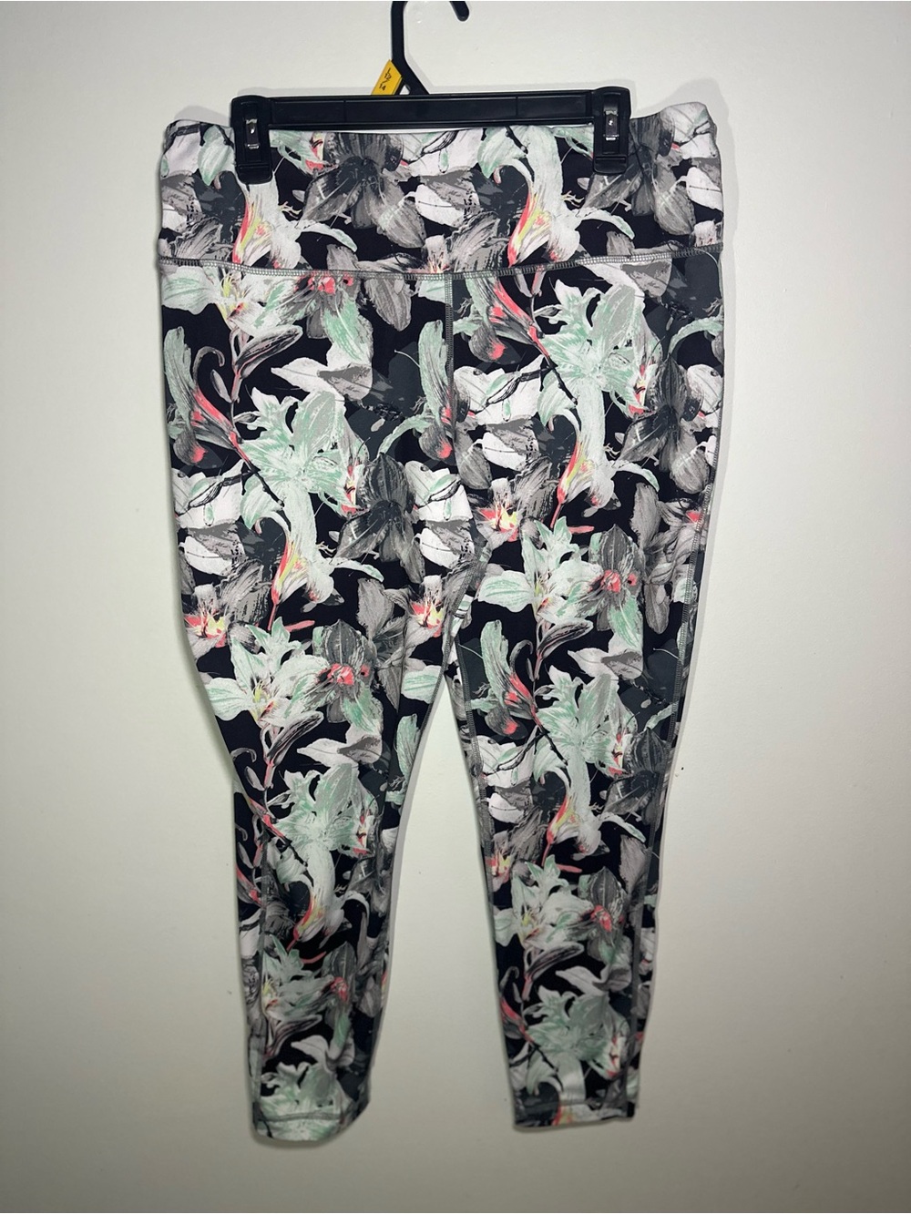 ZELOS Black Floral Print High Rise Athletic Leggings XL Activewear